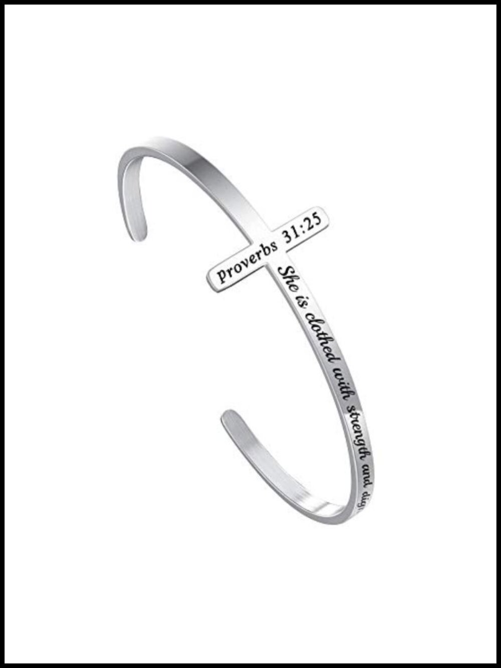 Silver Cross Bracelet Christian Gift Inspirational Bible Verse Cuff Women
